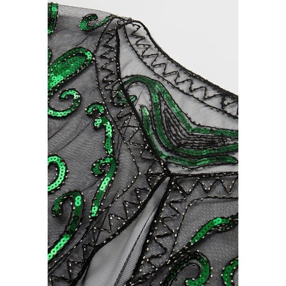 Babeyond 1920s Shawl Wraps Beaded Evening Cape Bridal Shawl Cover Up (Green) - Picture 5 of 6